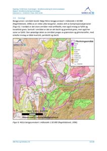 Et geologisk kart (bergrunnskart) over et område, inkludert topografi og geologiske soner.