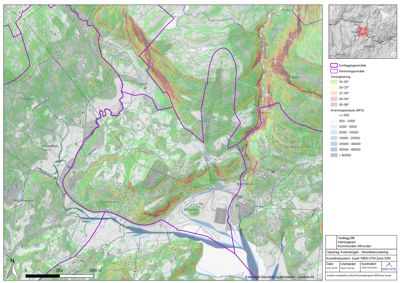 Heftingskart som viser heftingsgraden i et område med overlappende kartleggings- og påvisningsområder.