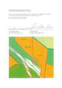 Kart som viser tomtsplassering (Tomt 42, BFR28, Tomt 41) og veisystem (LAA47) i et reguleringsplanområde.