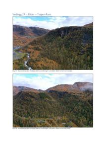 Dokumentet inneholder to dronefotografier (Figur 7 og Figur 8) som viser terrengforhold, skråninger og vegetasjon i området Teigen-Åsen.