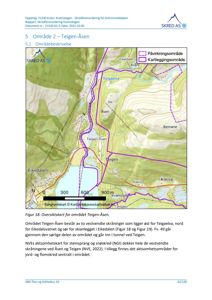 Oversiktskart over området Teigen-Åsen med topografi, vann og vegnett