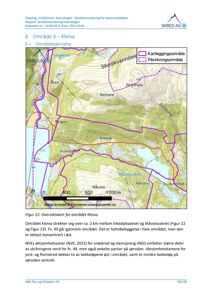 Oversiktskart over området Kleiva med topografi, vann og grenser for kartleggings- og påvirkningsområde.