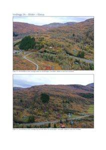 Dronnebilder (fotografier) av et skråningsområde med eiendommer og infrastruktur.