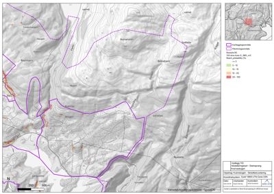 Et kart over et område (Kvamskogen) som viser terrengform, vegetasjon og utvalgte punkter med overlagte polygoner for kartleggings- og pikeringsoverflater.
