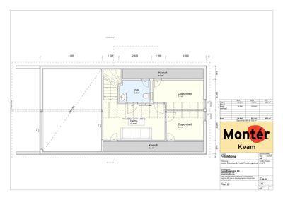Etasjeplan (Plan 2) for en fritidsbolig som viser romfordeling, mål og areal.