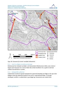 Et kart som viser et skredfareområde (faroner) for området Vetlatvatnet, inkludert en nøkkel og tekstbeskrivelse.