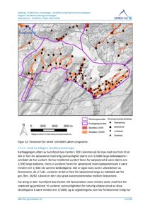 Et kart som viser skredfareområder og -typer i Kvamskogen, inkludert en legende og tekstbeskrivelse av funnene.