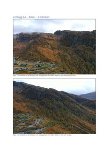 Fotografi (dronebilde) av et skråningsområde med eksisterende bebyggelse.