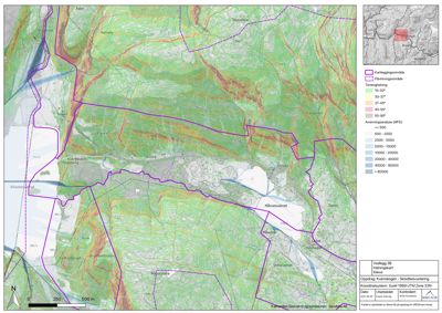 Situasjonsplan (Heirtegningskart) som viser terrengforhold, arealer og topografi for et prosjektområde.