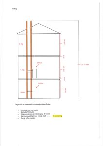 Snittegning som viser etasjehøyder, romfordeling (kjeller, 1. etg, 2. etg) og veggtykkelse.
