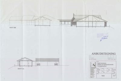 Tegning som viser tverrsnitt (SNITT AA og SNITT BB) av en bygning med boliger for funksjonshemmede.