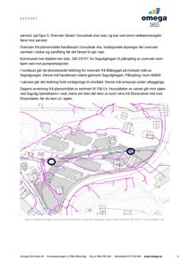 Kart som viser et planområde med topografi (konturlinjer), eksisterende og planlagt infrastruktur (rørledninger, sjø, renn), samt markerte punkter for vannbehandling (sluk, sandfang).