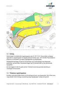Bildet viser en situasjonsplan (tomtekart) med fargekodet arealbruk, eksisterende og planlagt bebyggelse, samt topografi. Teksten under bekrefter at det er et 'Utklipp fra Gemini som viser planområdet'.