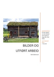 Fotografi av en gammel, trebygning med grønt tak (Stall Oddentunet).