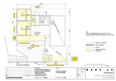 Etasjeplan (PLAN U. ETASJE) som viser romfordeling, dimensjoner og endringer i en bygning.