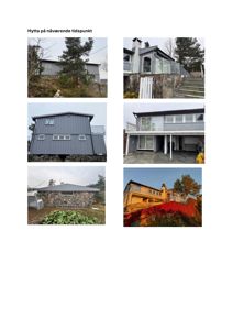 En samling av seks foton som viser en hytte fra ulike vinkler og tidspunkter.