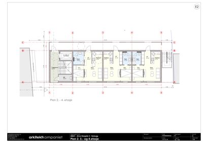 Etasjeplan (Plan 2) som viser romfordeling, vegger og trapp på 4. etasje.