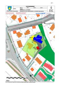 Situasjonskart som viser tomtens grenser, naboeiendommer og bygningers plassering.