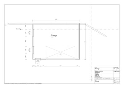 Snittegning (Snitt B) av en garasje med angitte mål og konstruksjonsdetaljer.