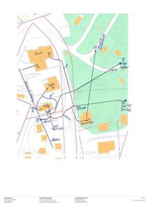 Situasjonsplan som viser tomtens beliggenhet, naboeiendommer, veier og tilknytningspunkter til vann og avløp.
