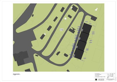 Situasjonsplan som viser tomtens plassering i forhold til nabolag, veier (Osvegen) og andre bygninger.