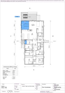 Etasjeplan (Plan Hovedetasje) som viser romfordeling, mål og areal for en bolig.
