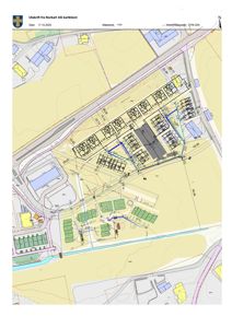 Situasjonsplan som viser tomt, bygninger, vegnett og høydemålinger.