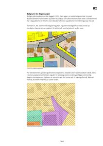 Bildet viser to kartutsnitt: et fra reguleringsplanen og et fra kommuneplanen, som illustrerer eiendomsforhold og arealbruk.