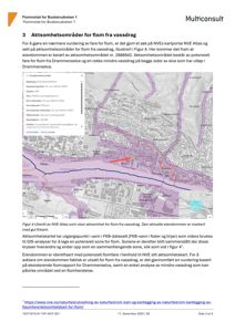 Kartutsnitt fra NVE Atlas som viser flomfare og eiendomsgrenser.