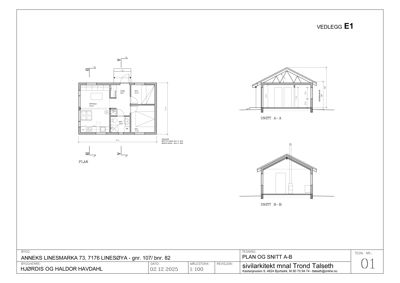 Etasjeplan (PLAN) og snittegninger (SNITT A-A og SNITT B-B) for en bolig i Ålesund.