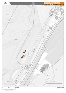 Situasjonsplan som viser tomtens beliggenhet, høydemålerlinjer, naboeiendommer og avstand til busstopp.