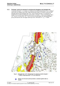 Kart som viser geografisk plassering av bygninger, støysoner (rød og gul farge) og punkter (blå stjerner) i et område.