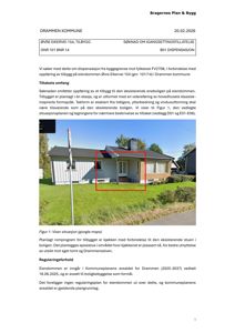 Fotografi av en eksisterende enebolig med en rød markering over en del av fasaden.