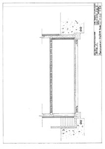 Snittegning som viser tverrsnitt gjennom et trapphus eller en trappeoppgang, inkludert trinn, landinger og konstruksjonsdetaljer.