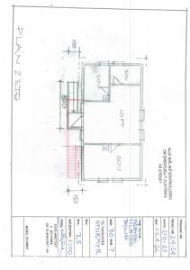 Etasjeplan (LOFT) med romfordeling (SOV), dører, trapp og mål.