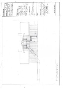 Fasadetegning av en bygning sett fra nordvest, med tegningstittel og opplysninger om prosjektet.