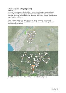 Kart som viser tosattegnede baner (Main) på en tomt i Mosvoldskogen, med overlappende kartlag for å vise topografi og eksisterende baner.