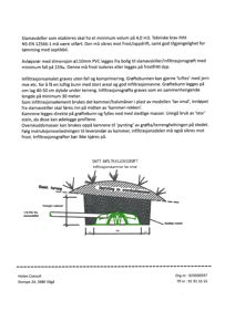 Snittegning av en slamavskiller og infiltrasjonsgrøft med dimensjoner og materialbeskrivelser.