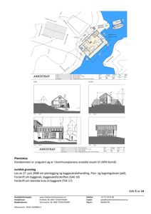 Fasadetegning med oppriss av bygning sett fra fire ulike vinkler (A, B, C og D).