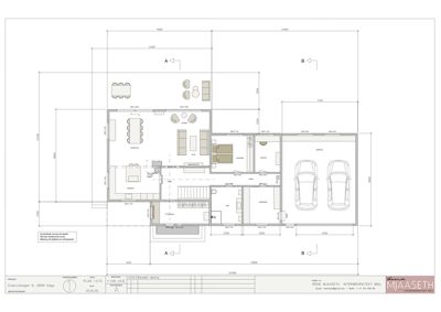 Etasjeplan (PLAN 1. ETG) som viser romfordeling, møblering og dimensjoner for et hus.