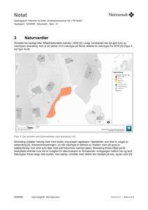 Et kart som viser en naturtypekartlegging (strandeng) med overlagte bygninger og en tegnforklaring.