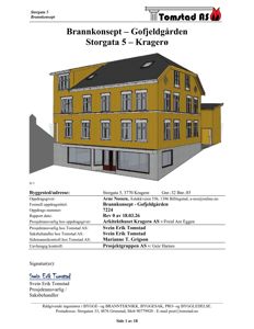 3D-visualisering (rendering) av et byggprosjekt (Brannkonsept – Gofjeldgården) med arkitektoniske detaljer som vinduer, fasade og tak.