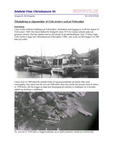 Et dokument fra Arkitekt Finn Christiansen AS som inneholder tekstbeskrivelse og to historiske svart-hvitt-fotoer av en båtbakke på Tollerodden.