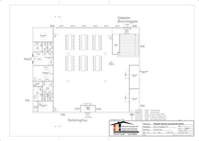 Gateplan som viser romfordeling, funksjoner og mål for en bygning.