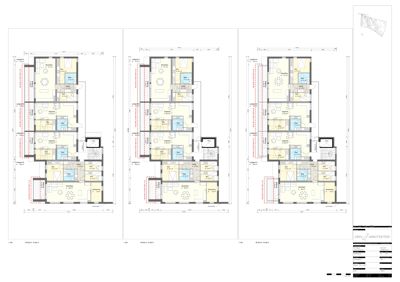 Plantegning som viser romfordeling og dimensjoner for tre ulike etasjer av en bolig.