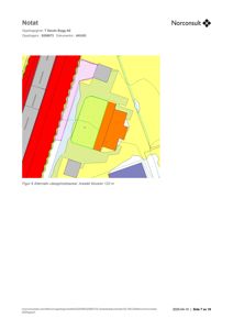 Situasjonsplan som viser tomtens form, grenser og en bygning (i oransje).