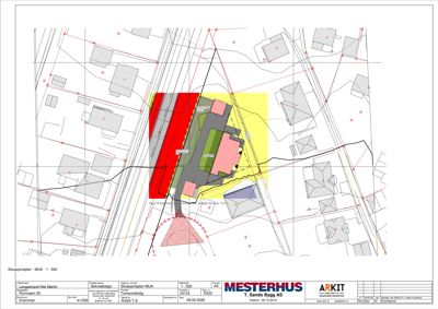 Situasjonsplan som viser bygningens plassering i forhold til nabolag, veggrenser og arealbruk.