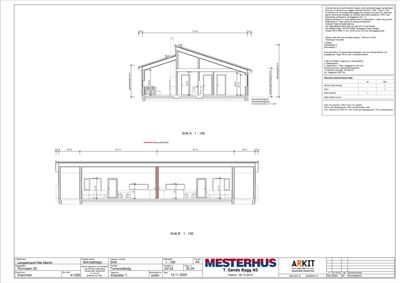 Bildet viser to snittegninger (Snitt A og Snitt B) av en bolig, som viser tverrsnittet av bygningen med høyder og romfordeling.