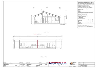 Bildet viser to snittegninger (Snitt A og Snitt B) av en bolig, som viser tverrsnittet av bygningen med romfordeling og høyder.