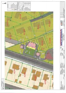 Situasjonsplan som viser tomtedeling, bygningsspor og naboeiendommer med arealnummer.